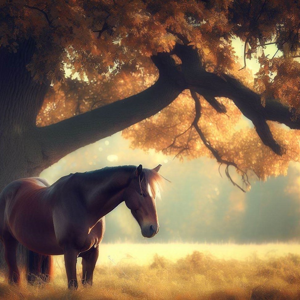 Pferd im Herbst auf Weide bei Radeberg