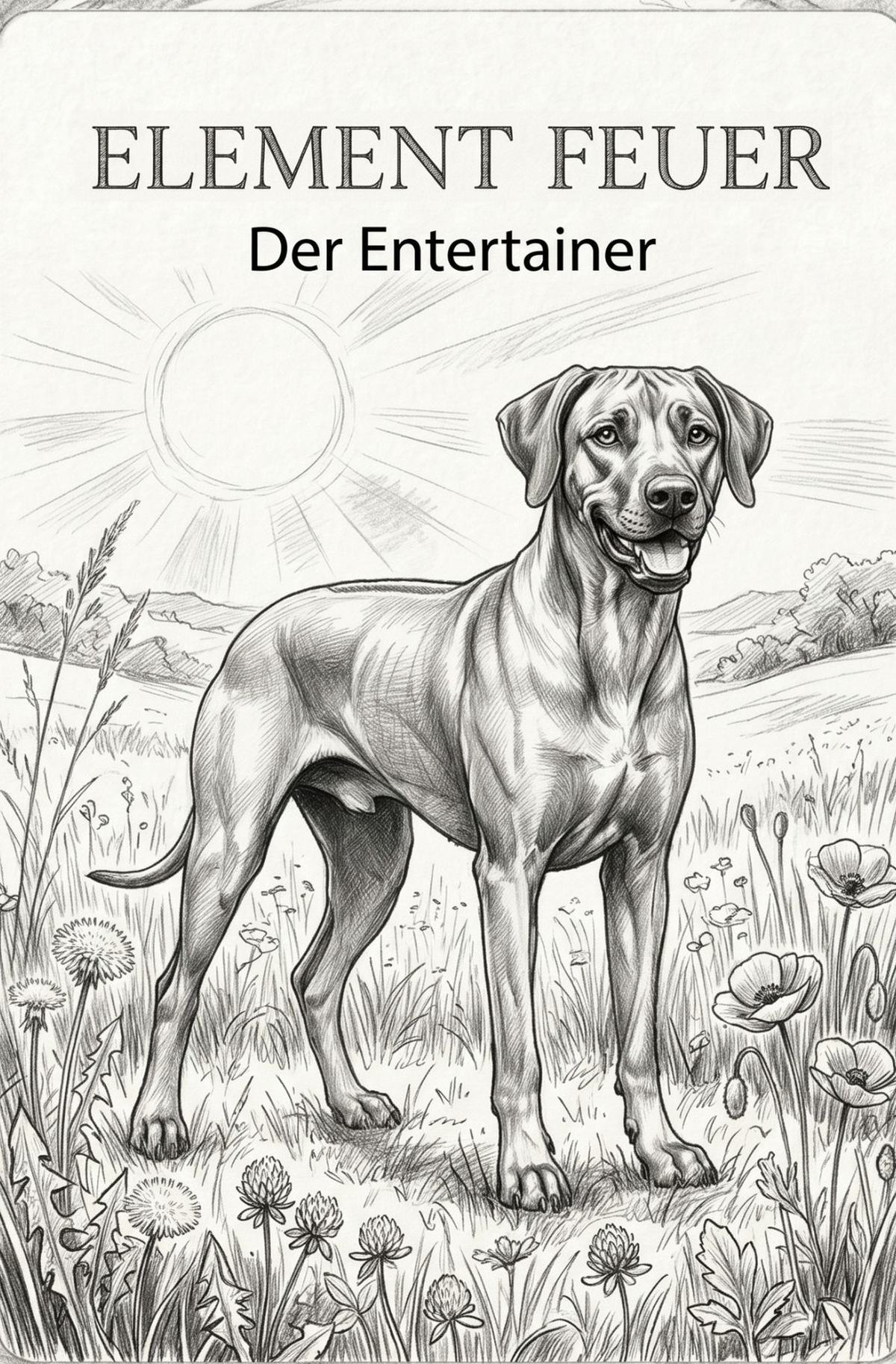 Vorderseite der Elementekarte Feuer-Hund – Der Entertainer